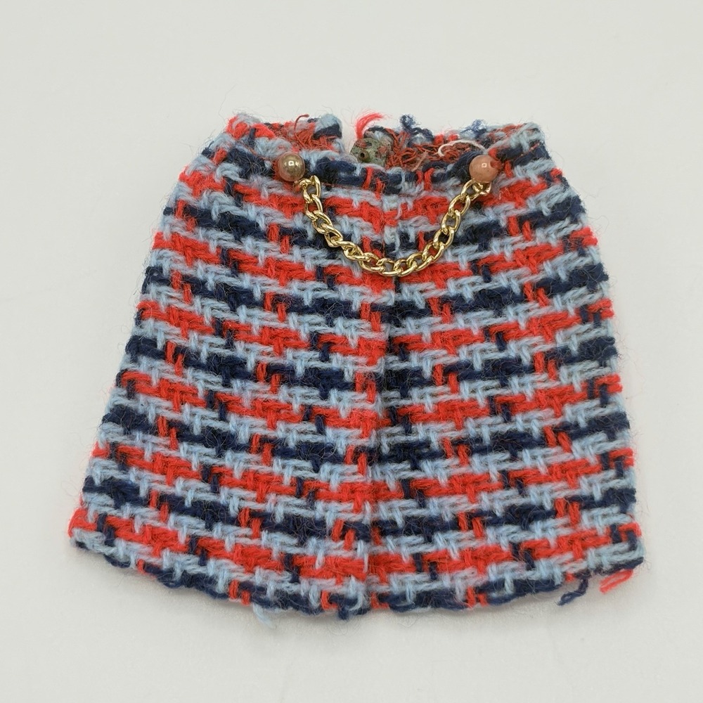 1971 Vintage VTG Barbie Super Scarf #3408 Blue & Red Wool Tweed Skirt MOD